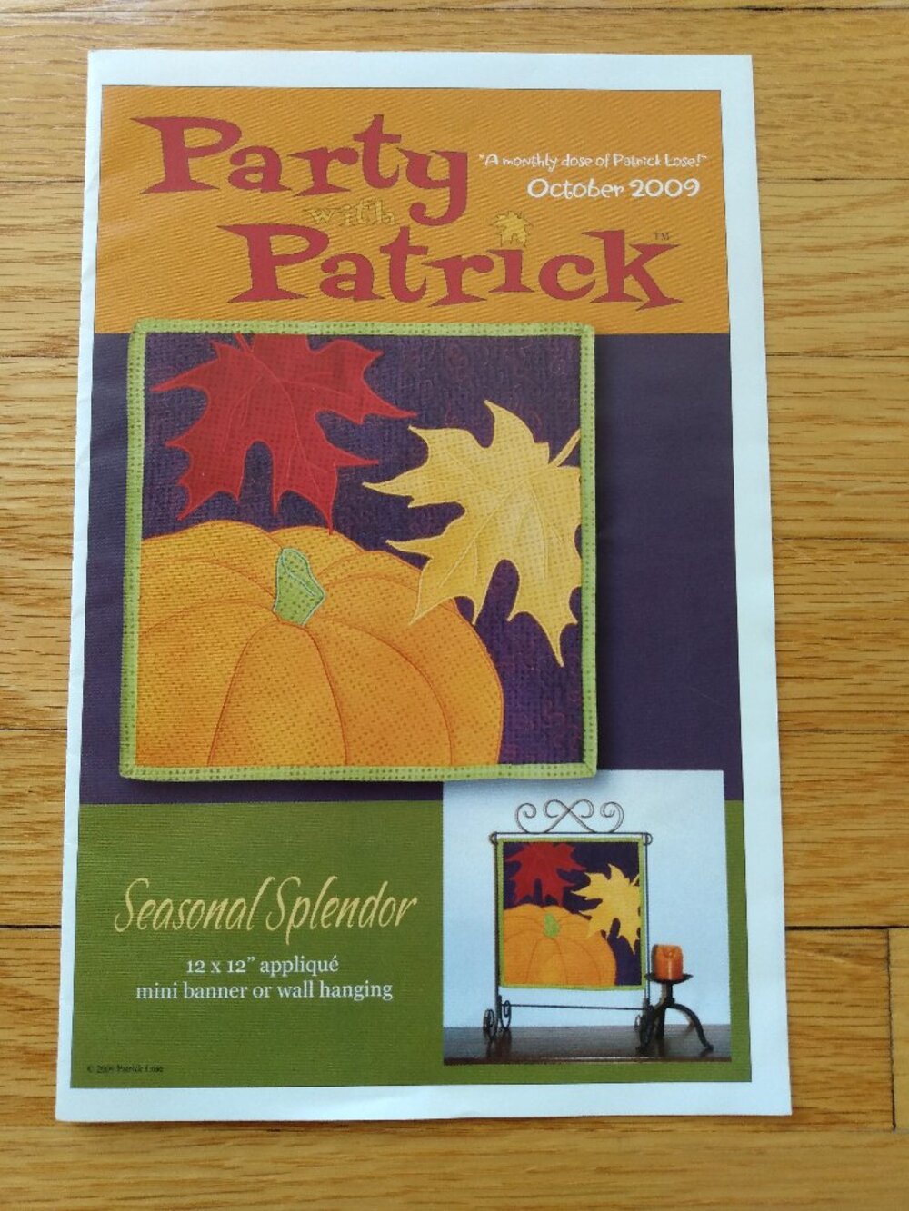 Pumpkin Autumn Quilting Sewing Pattern 12x12 Wall Quilt Applique Patrick Lose